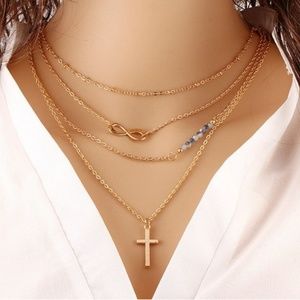 4 Layer Gold Cross Infinity Necklace